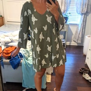 Greens and white boho mini dress